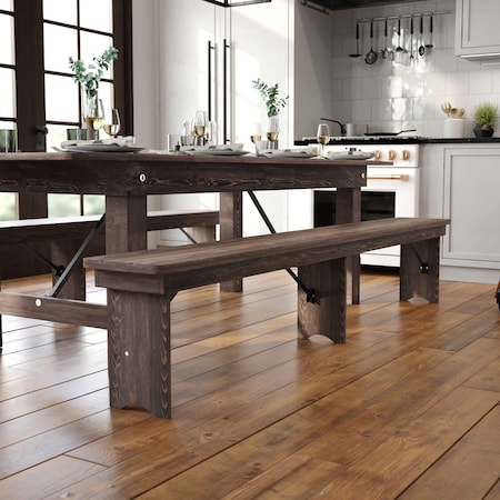 Flash Furniture HERCULES 8' x 12" Antique Rustic Mahogany Solid Pine Folding Farm Bench with 3 Legs XA-B-96X12-L-MG-GG